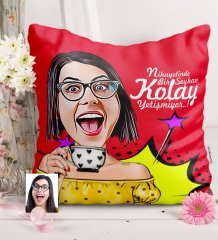 Kişiye Özel Bayan Karikatürlü Saten Yastık - 6