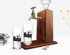 Kişiye Özel Renkli Baskılı Godfather Baba Tasarımlı İkili Rakı Bardağı ve Ahşap Rakı Standı Hediye Seti-5