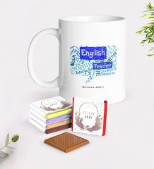 Kişiye Özel İngilizce Öğretmeni Beyaz Kupa ve Çikolata Hediye Seti-4