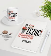 Kişiye Özel Eczacı Teknisyeni Beyaz Defter Kalem Türk Kahvesi Fincanı Seti-1