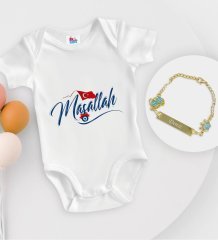 BK Kids Kişiye Özel Maşallah Tasarımlı Beyaz Bebek Body Zıbın ve Erkek Bebek Künyesi Hediye Seti-3