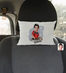 Kişiye Özel İsimli Erkek Dj Karikatürlü Dikdörtgen Araç Koltuk Yastığı-1