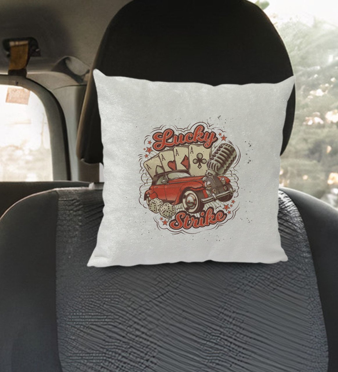 BK Gift Lucky Strike Tasarımlı Kare Araç Koltuk Yastığı-1