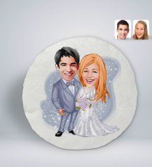 Kişiye Özel Sevgililer Karikatürlü Yuvarlak Dekoratif Kırlent Yastık-104