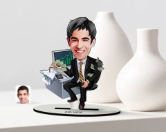 Kişiye Özel Erkek Bankacı Karikatürlü Ahşap Biblo Model-3