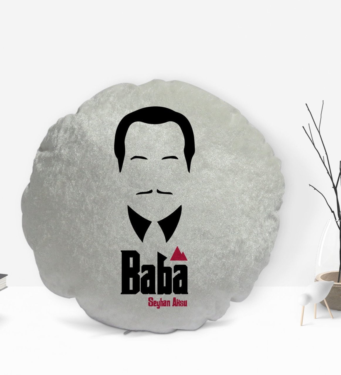 Kişiye Özel İsimli Baba Godfather Tasarımlı Yuvarlak Dekoratif Kırlent Yastık-12