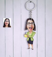 Kişiye Özel Bayan Sekreter Karikatür Anahtarlık