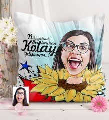 Kişiye Özel Bayan Karikatürlü Saten Yastık - 5