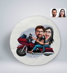 Kişiye Özel Sevgililer Karikatürlü Yuvarlak Dekoratif Kırlent Yastık-103