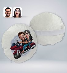 Kişiye Özel Sevgililer Karikatürlü Yuvarlak Dekoratif Kırlent Yastık-103