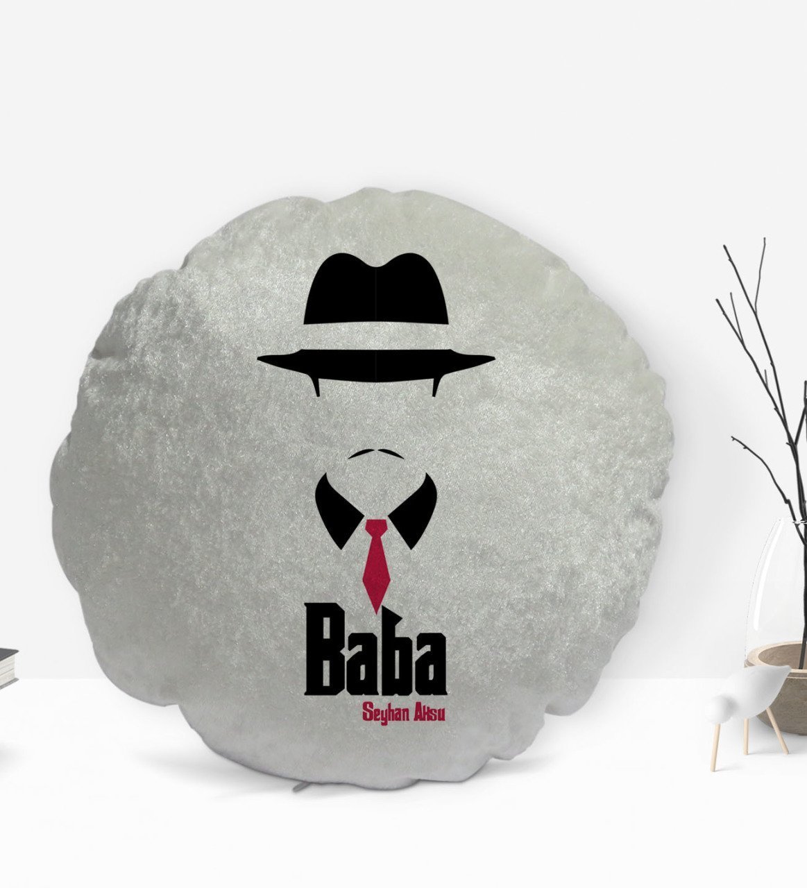 Kişiye Özel İsimli Baba Godfather Tasarımlı Yuvarlak Dekoratif Kırlent Yastık-11
