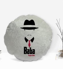 Kişiye Özel İsimli Baba Godfather Tasarımlı Yuvarlak Dekoratif Kırlent Yastık-11