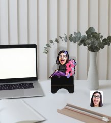 Kişiye Özel Kadınlar Günü Karikatürlü Ahşap Biblo Telefon Standı-2