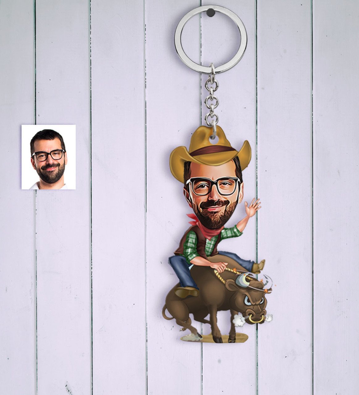 Kişiye Özel Bay Rodeocu Karikatür Anahtarlık
