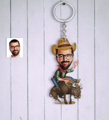 Kişiye Özel Bay Rodeocu Karikatür Anahtarlık