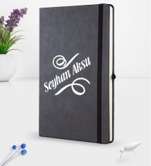 Kişiye Özel İsimli Siyah Termo Deri Defter 16x24cm Model 5