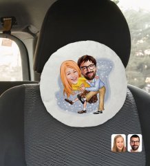 Kişiye Özel Sevgililer Karikatürlü Yuvarlak Dekoratif Kırlent Yastık-102