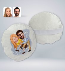 Kişiye Özel Sevgililer Karikatürlü Yuvarlak Dekoratif Kırlent Yastık-102