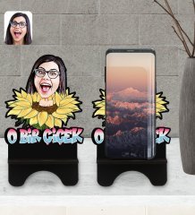 Kişiye Özel Kadınlar Günü Karikatürlü Ahşap Biblo Telefon Standı-1