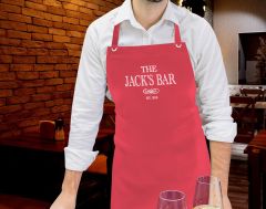 BK Gift Kişiye Özel İsimli Tarihli Bar Tasarımlı Profesyonel Kırmızı Mutfak Önlüğü, Aşçı Önlüğü, Şef Önlüğü, Arkadaşa Hediye-7