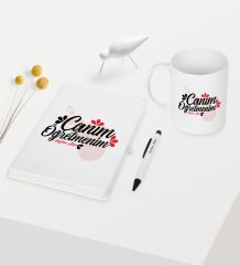 Kişiye Özel Canım Öğretmenim Temalı Beyaz Defter Kalem Kupa Seti - 4
