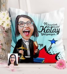 Kişiye Özel Bayan Avukat Karikatürlü Saten Yastık - 2