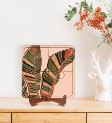 BK Gift Yapraklar Tasarımlı Ahşap Standlı Puzzle Çerçeve-1