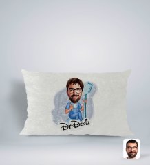 Kişiye Özel İsimli Erkek Diş Hekimi Karikatürlü Dikdörtgen Araç Koltuk Yastığı-2
