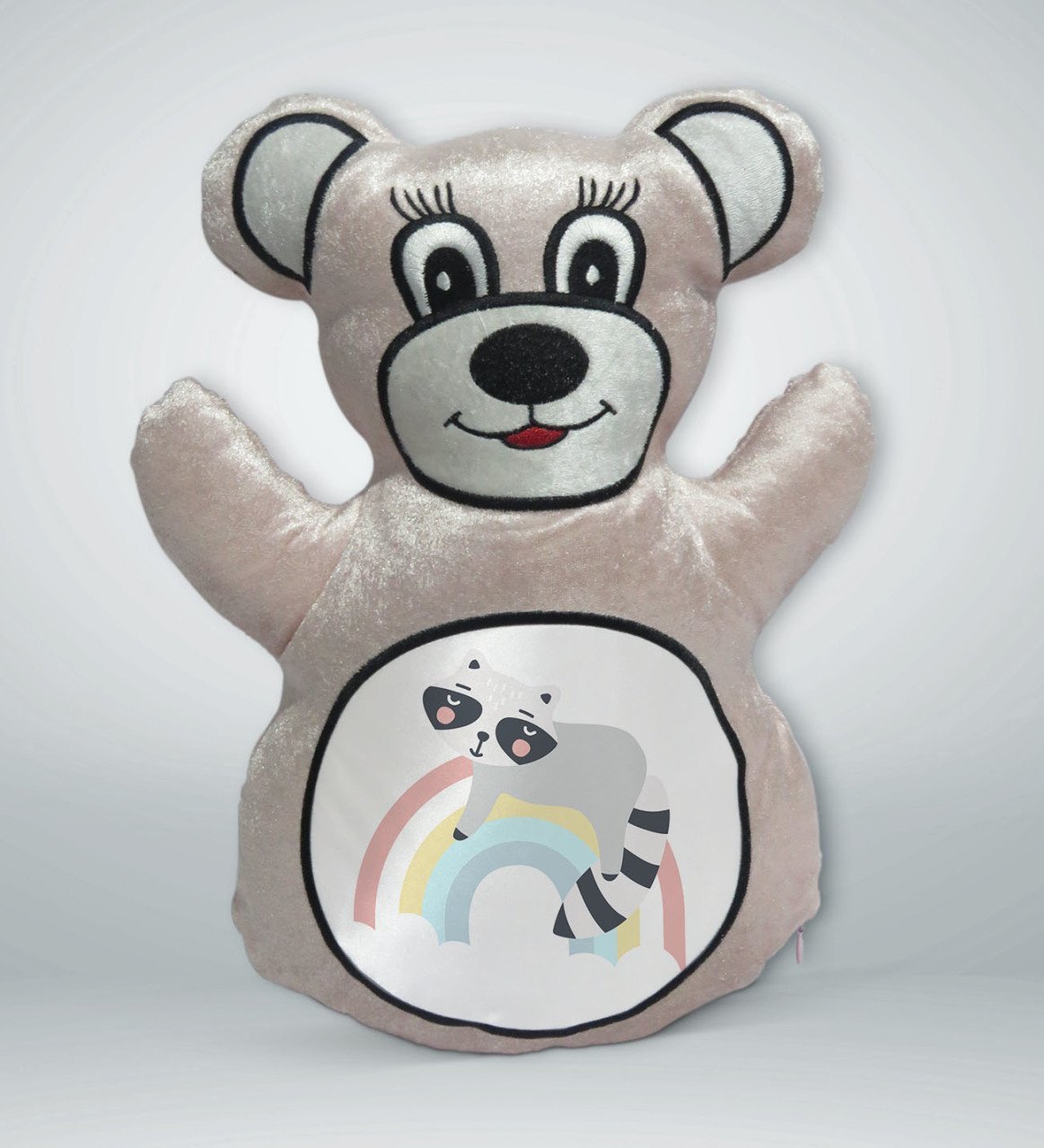 BK Gift Gökkuşağı Tasarımlı Krem Ayıcık Yastık-1
