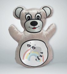 BK Gift Gökkuşağı Tasarımlı Krem Ayıcık Yastık-1