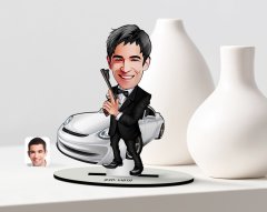 Kişiye Özel Erkek Ajan Karikatürlü Ahşap Biblo Model-1