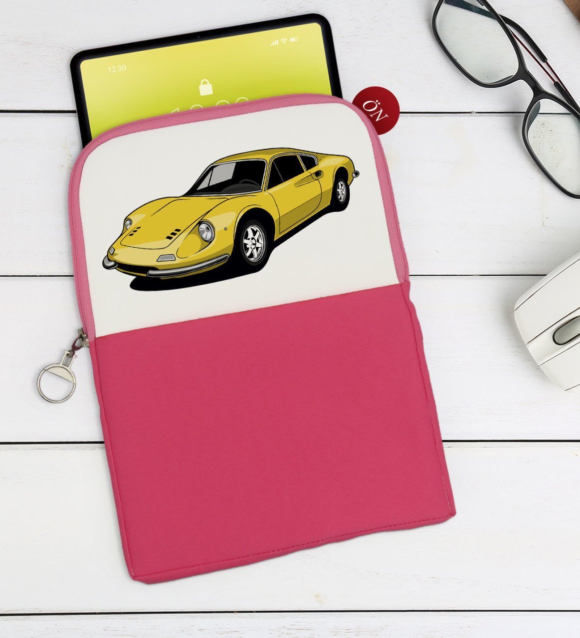 BK Gift Klasik Araç Tasarımlı Taşınabilir Koruyucu Tablet Kılıfı & Organizer Çanta - Pembe-7