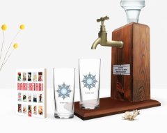 Kişiye Özel Renkli Baskılı İsimli İkili Rakı Bardağı Ahşap Rakı Standı ve Cep Kitabı Hediye Seti-105
