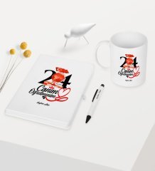 Kişiye Özel Canım Öğretmenim Temalı Beyaz Defter Kalem Kupa Seti - 3