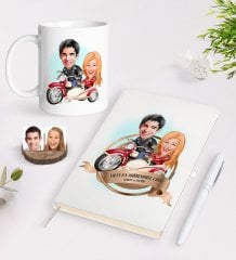 Kişiye Özel Yılın En Mükemmel Çifti Karikatürlü Beyaz Defter Kalem ve Kupa Seti-12