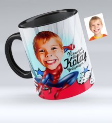 Kişiye Özel Erkek Çocuk Karikatürlü Siyah Kupa Bardak - 1