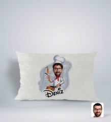 Kişiye Özel İsimli Erkek Chef Karikatürlü Dikdörtgen Araç Koltuk Yastığı-1