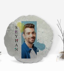 Kişiye Özel İsimli Fotoğraflı Yuvarlak Dekoratif Kırlent Yastık-4