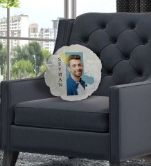 Kişiye Özel İsimli Fotoğraflı Yuvarlak Dekoratif Kırlent Yastık-4