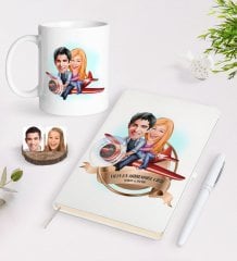Kişiye Özel Yılın En Mükemmel Çifti Karikatürlü Beyaz Defter Kalem ve Kupa Seti-11
