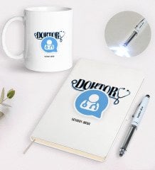 Kişiye Özel Doktor Tasarımlı Defter Kupa ve Dokunmatik Işıklı Kalem Seti-11