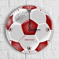Kişiye Özel Cristiano Ronaldo İmzalı Futbol Topu Tasarımlı Ahşap Duvar Saati (30 cm.) - 1