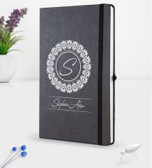 Kişiye Özel İsimli Siyah Termo Deri Defter 16x24cm Model 2