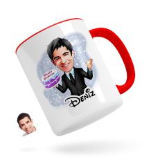 Kişiye Özel Erkek Doğum Günü Karikatürlü Kırmızı Kupa Bardak-2