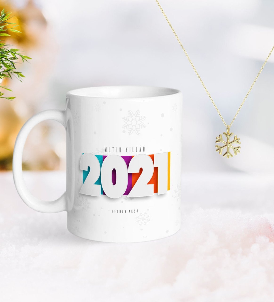 BK Gift Kişiye Özel 2023 Mutlu Yıllar Kupa ve Kar Tanesi Kolye-5