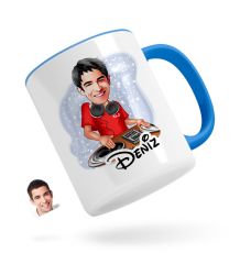 Kişiye Özel Erkek DJ Karikatürlü Mavi Kupa Bardak