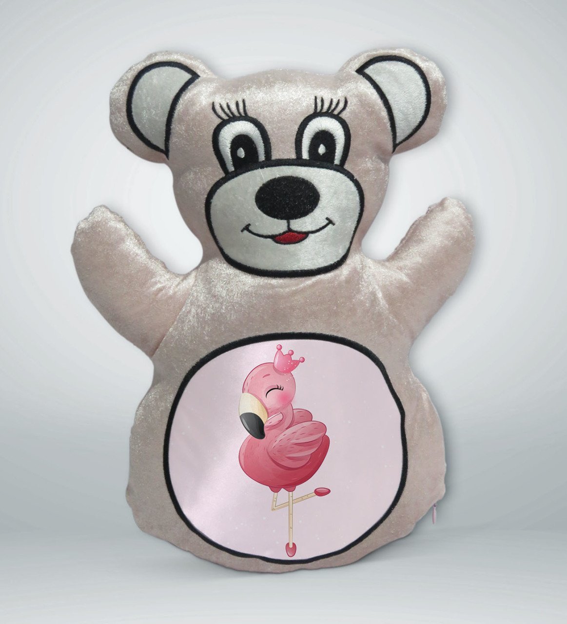 BK Gift Flamingo Tasarımlı Krem Ayıcık Yastık-2
