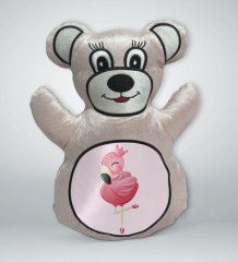 BK Gift Flamingo Tasarımlı Krem Ayıcık Yastık-2