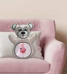 BK Gift Flamingo Tasarımlı Krem Ayıcık Yastık-2