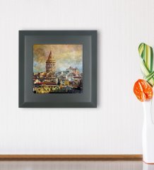 BK Gift Galata Kulesi Tasarımlı Ahşap Çerçeveli Taş Duvar Dekoru-5